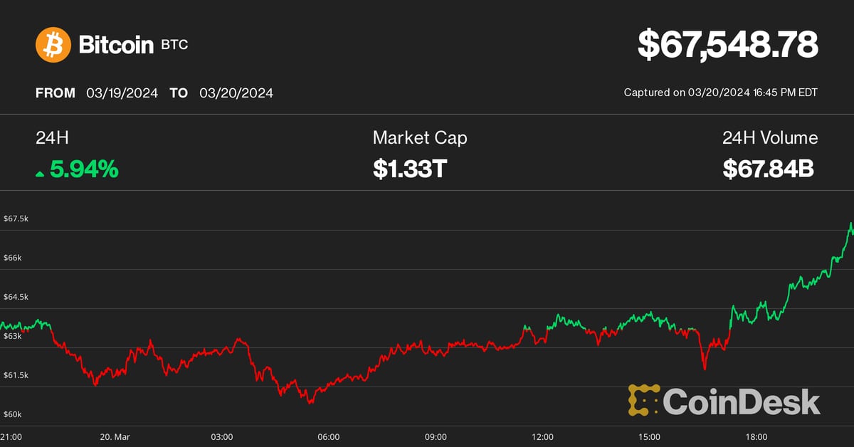 Biggest gainers in the CoinDesk 20 Index on March 20 (CoinDesk)