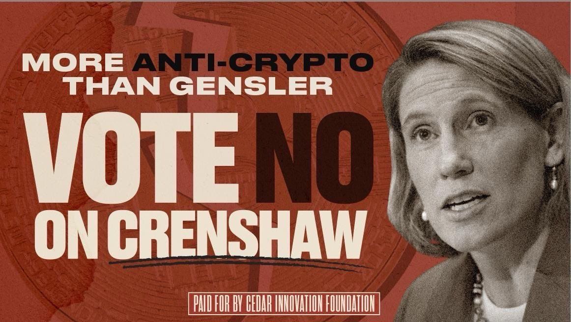 The Cedar Innovation Foundation has launched ads to oppose SEC Commissioner Caroline Crenshaw.