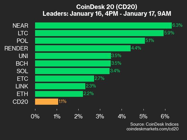 9am CoinDesk 20 Update for 2025-01-17: leaders chart