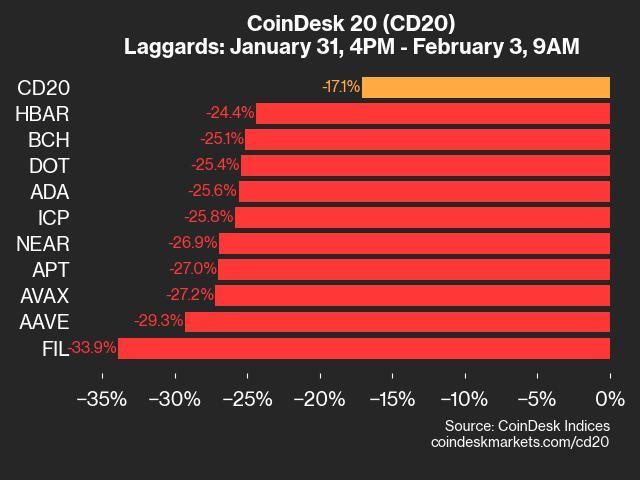 9am CoinDesk 20 Update for 2025-02-03: laggards chart