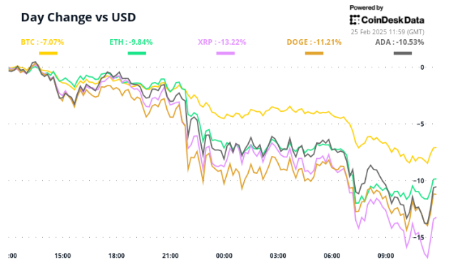 BTC, XRP, DOGE, ADA, and ETH’s 24-hour performance
