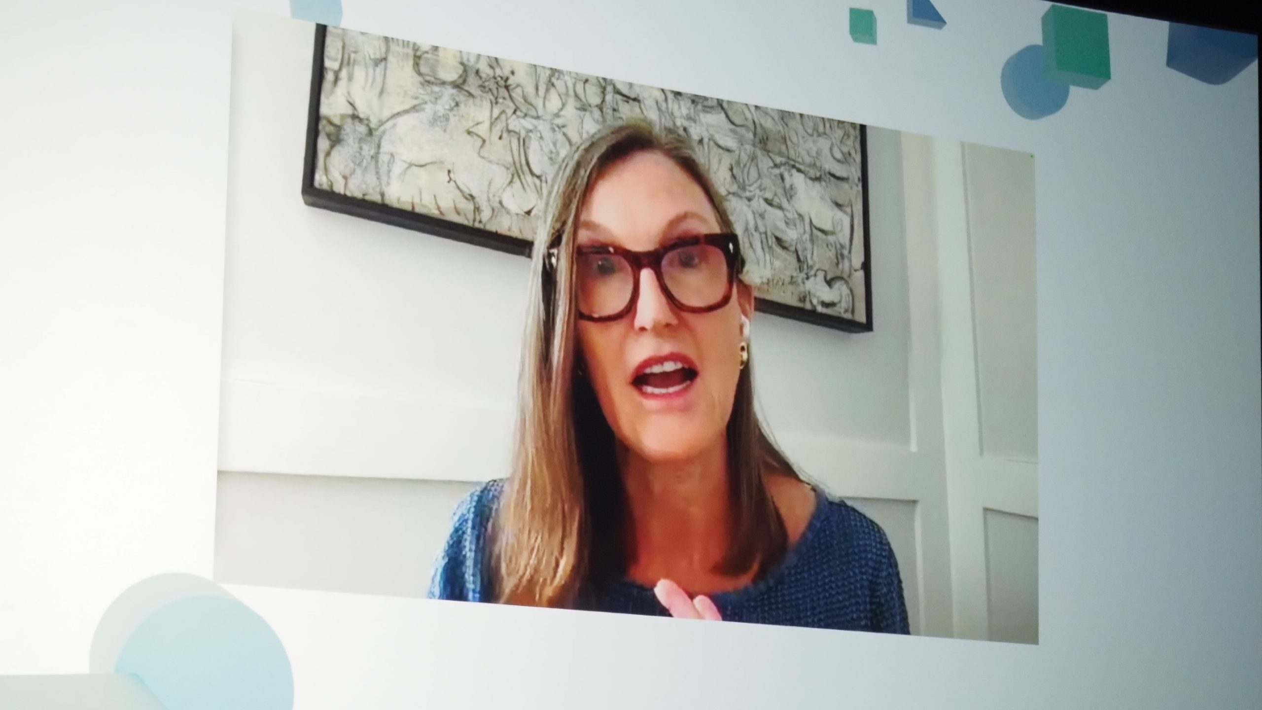 Ark Invest CEO and CIO Cathie Wood speaking virtually at the Digital Asset Summit in New York. (Danny Nelson)