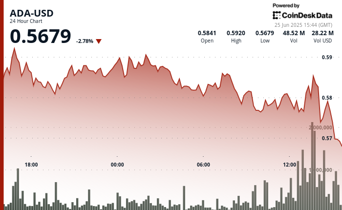 ADA Falls 2.78% to $0.5679 After Failing to Hold Recovery Gains