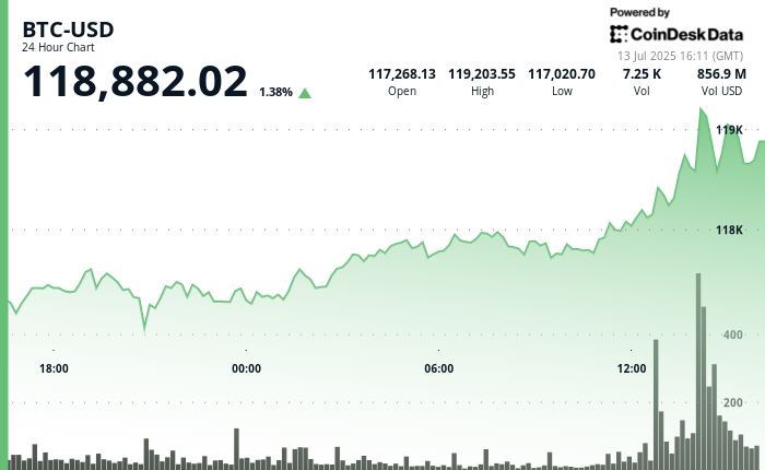 $BTC Breaks $119K, but $XLM and $HBAR Soar 22% and 27% as Top Percentage Gainers in Top 20