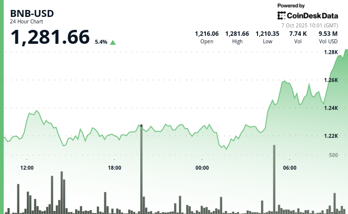 BNB Hits Record High Above $1,280 as Blockchain Activity Surges