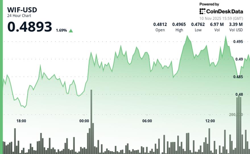 Dogwifhat (WIF) Surged 5% to $0.497 Before Retreating as Profit-Taking Emerged